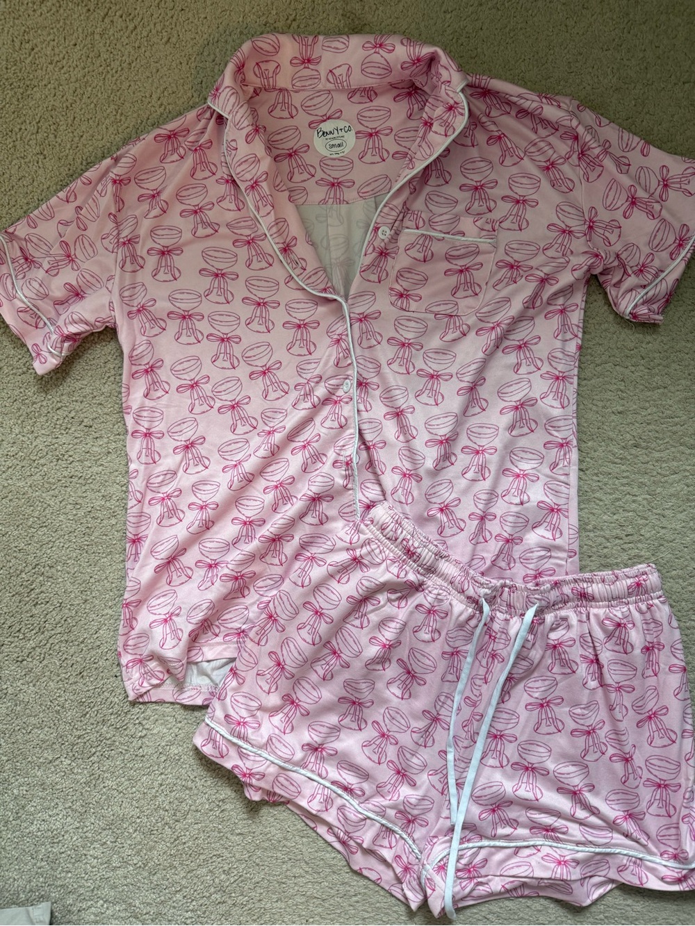 Pink Bow-Print Short Pajama Set